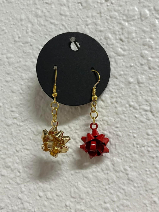 Gold/Red Bow Earrings