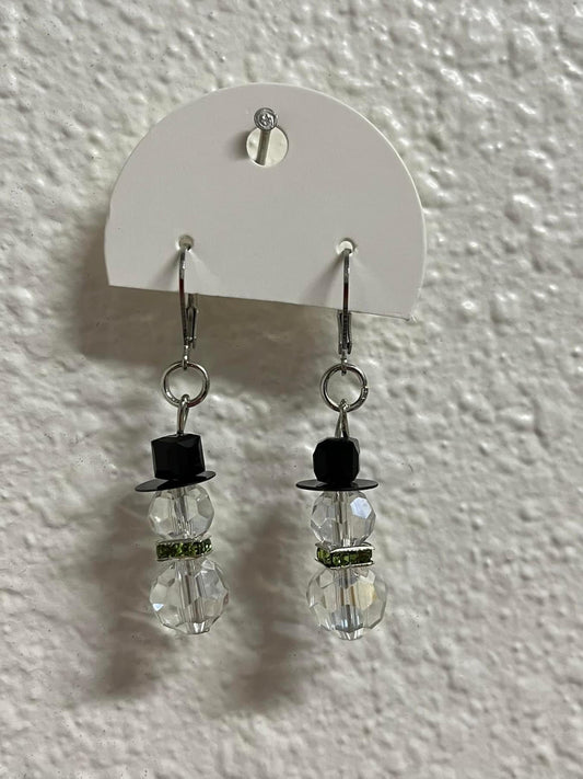 Snowman Earrings (Green Collar)