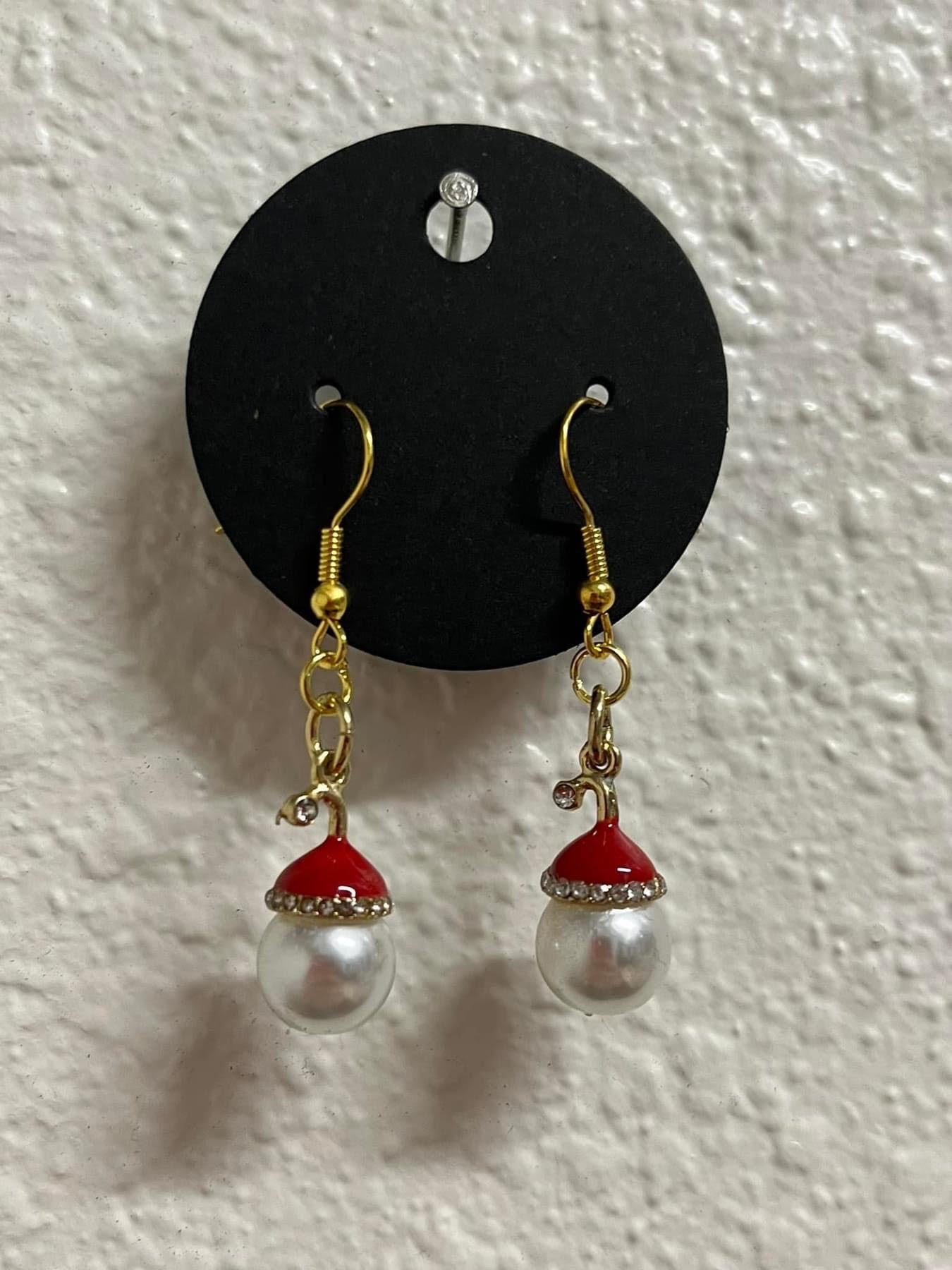 Pearl Santa Hat Earrings