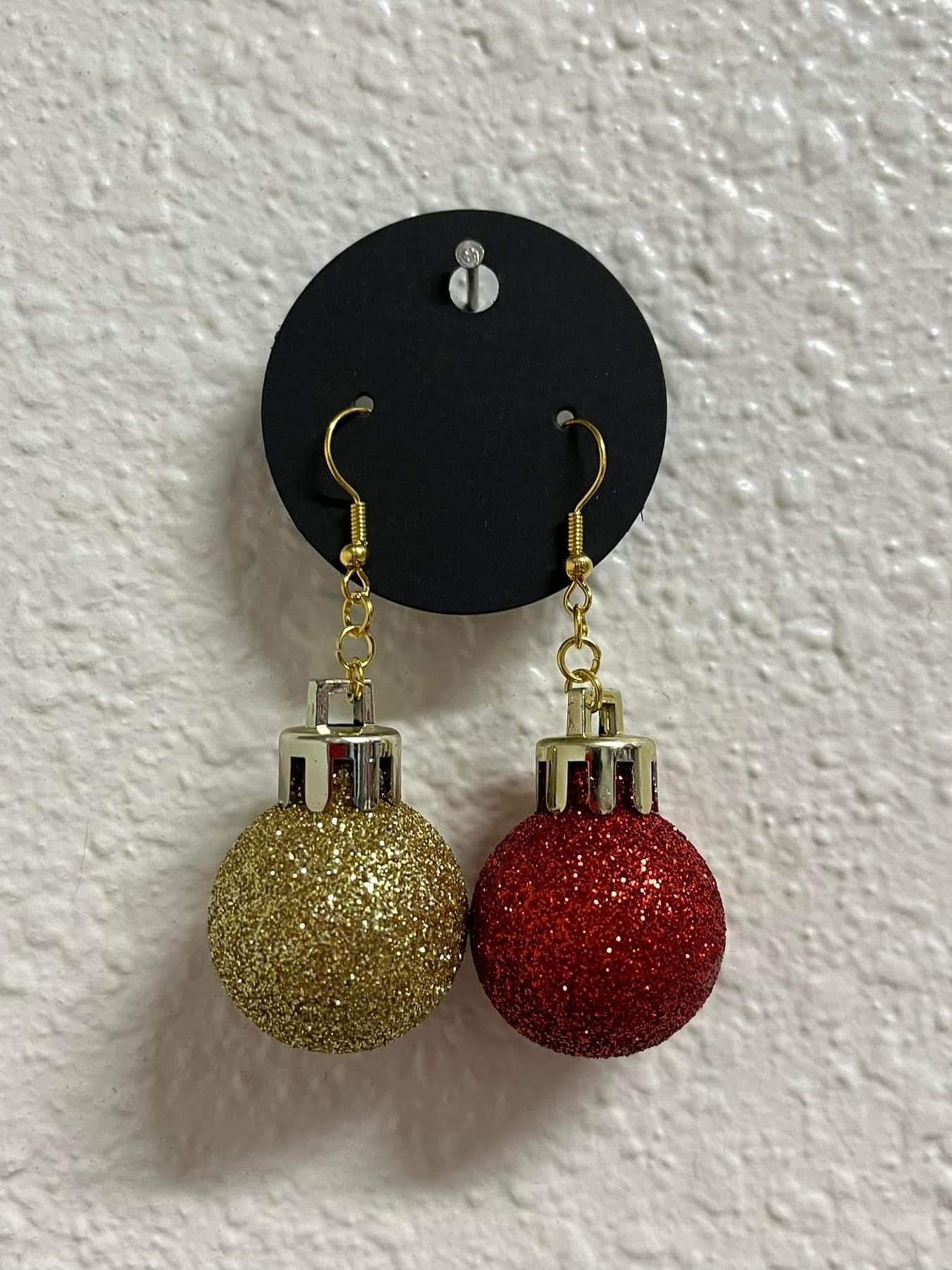 Red Gold Sparkle Ornament Earrings